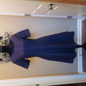 Tall Banana Republic Navy Knit Denim Flared Short Sleeve Midi Dress